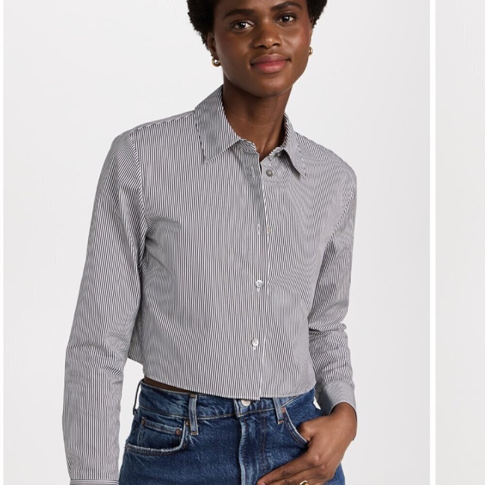 ZARA Black and White Striped Cropped Shirt (Size Large) NEW WITH TAG! - Picture 2 of 7